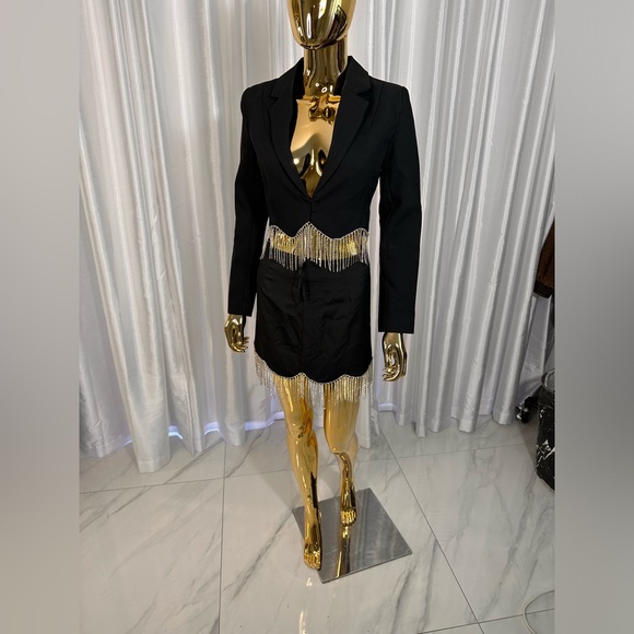 Crystal Fringe Blazer Jacket / Skirt set sz 0 - Picture 6 of 6